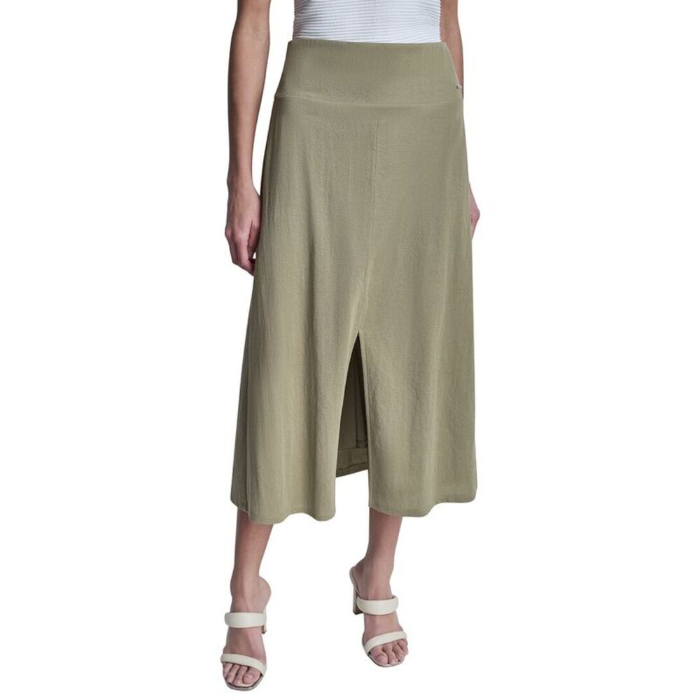 Dkny Womens  Arid Pique Mini Logo Emblem Slit Skirt, Green